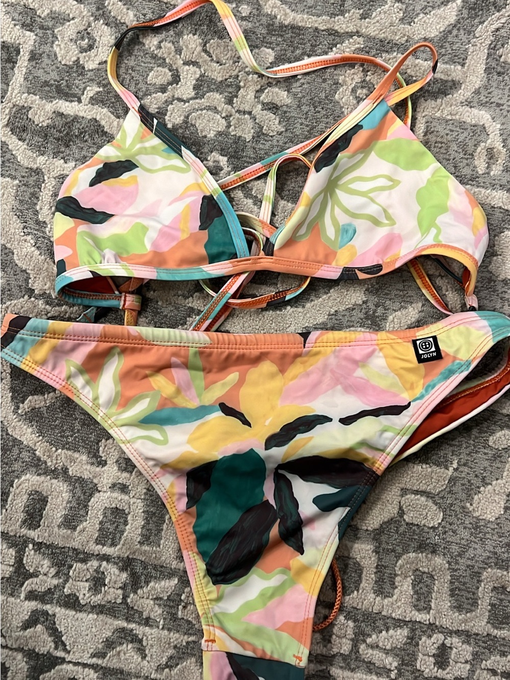 Jolyn Clothing Tropical Floral Bikini - Pink, Yellow, Green, Teal